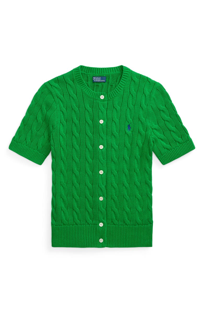 Polo Ralph Lauren Cable Stitch Short Sleeve Cotton Cardigan, Alternate, color, 