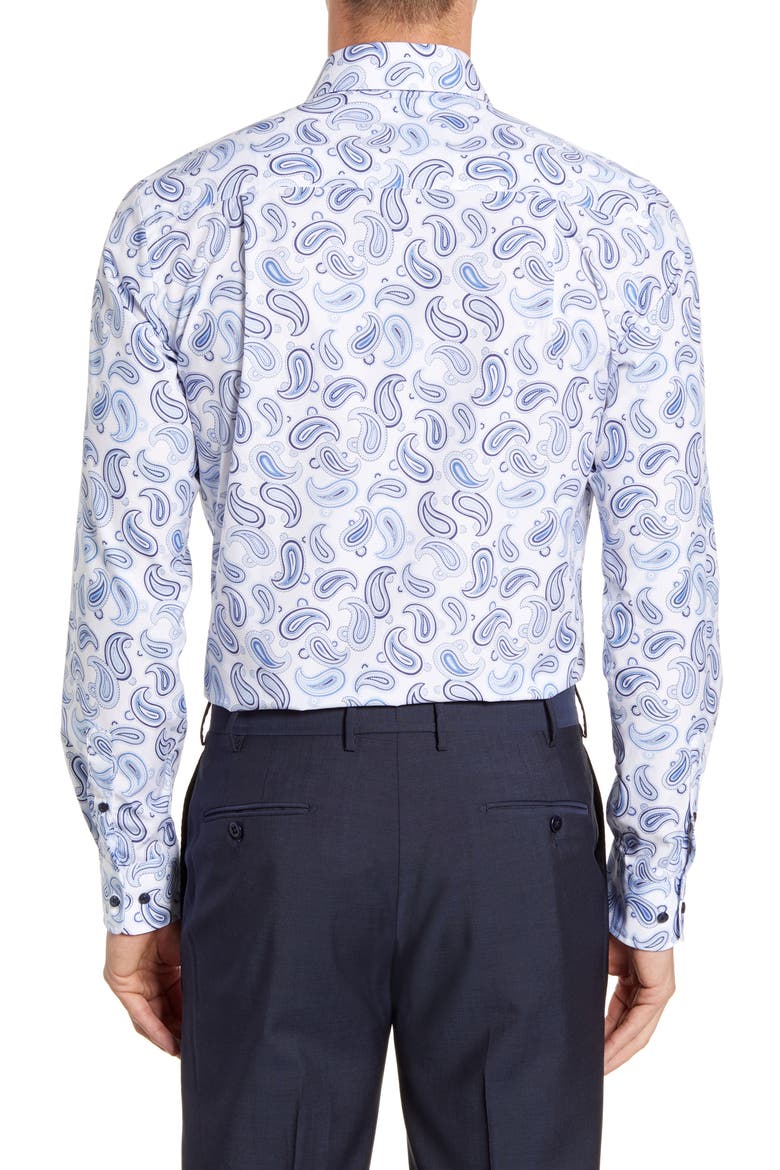 Trim Fit Paisley Dress Shirt, Alternate, color, WHITE/ BLUE