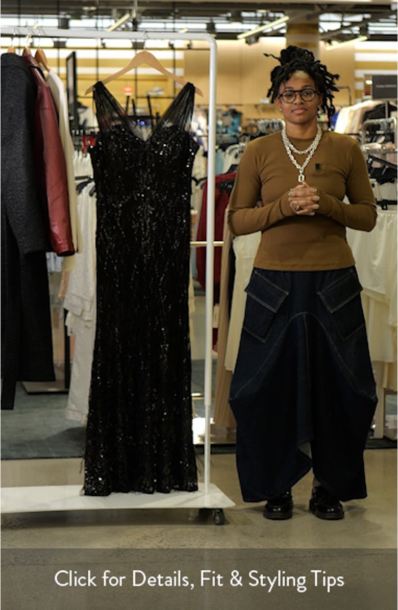 Sequin & Feather Illusion Mesh Gown, sales video thumbnail