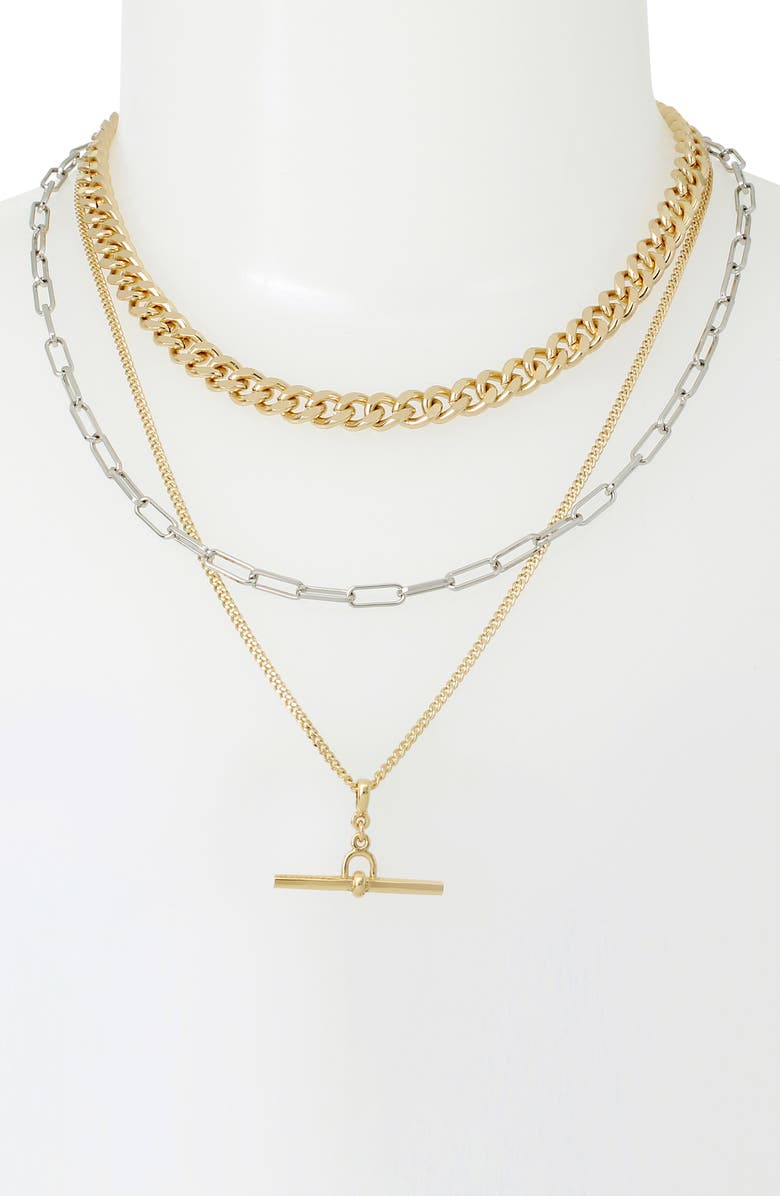AllSaints Two-Tone Layered Bar Pendant Necklace, Alternate, color, 