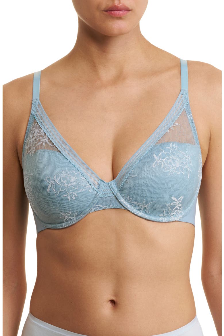 Love Lace Back Smoothing Plunge T-Shirt Bra, Main, color, SUCCULENT/ SKY GREEN