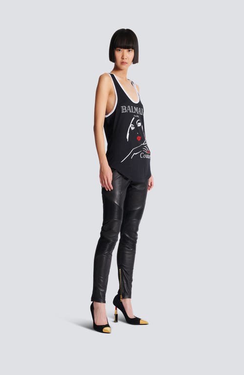 Shop Balmain Flocked Relaxed Tank Top With Beauty Print
