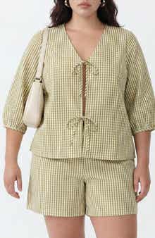 VERO MODA Gingham Tie Front Top