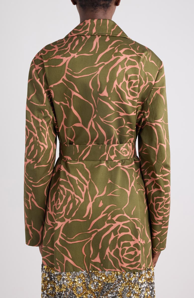 Dries Van Noten Roltas Giant Couture Rose Print Cotton & Sequin Wrap Coat, Alternate, color, Khaki