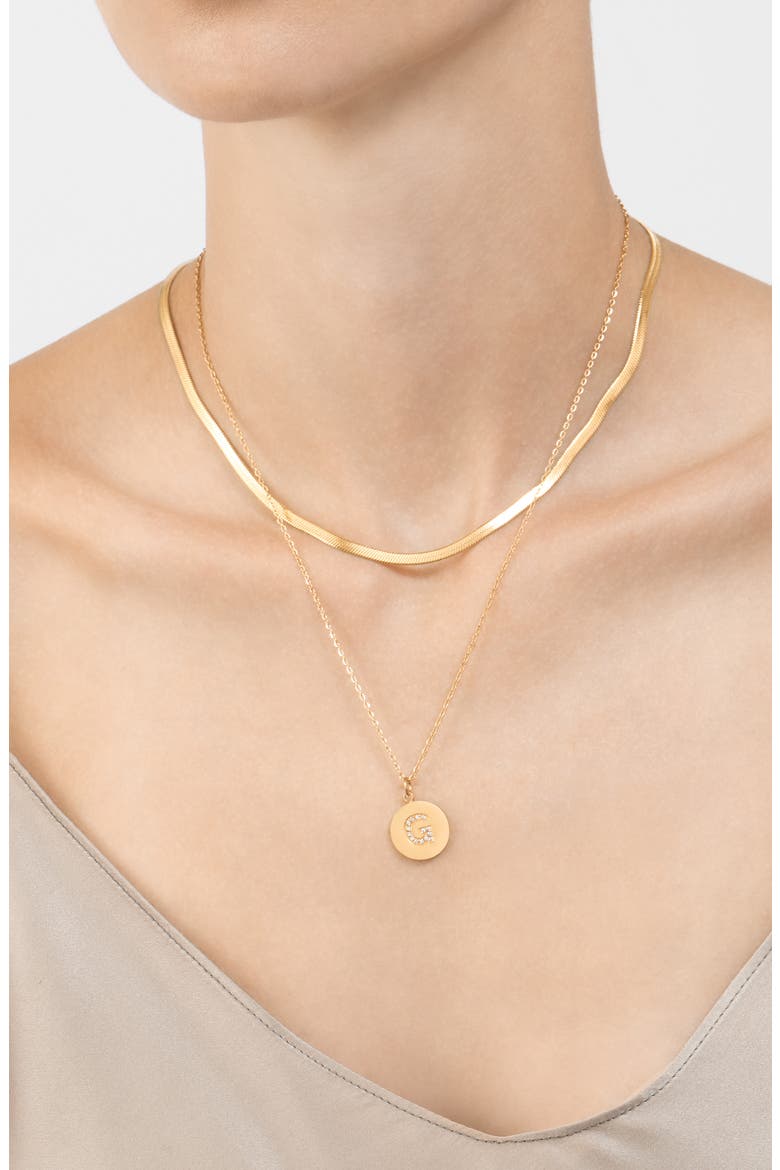 Water Resistant Cubic Zirconia Initial Disc Pendant Necklace, Alternate, color, GOLD - J