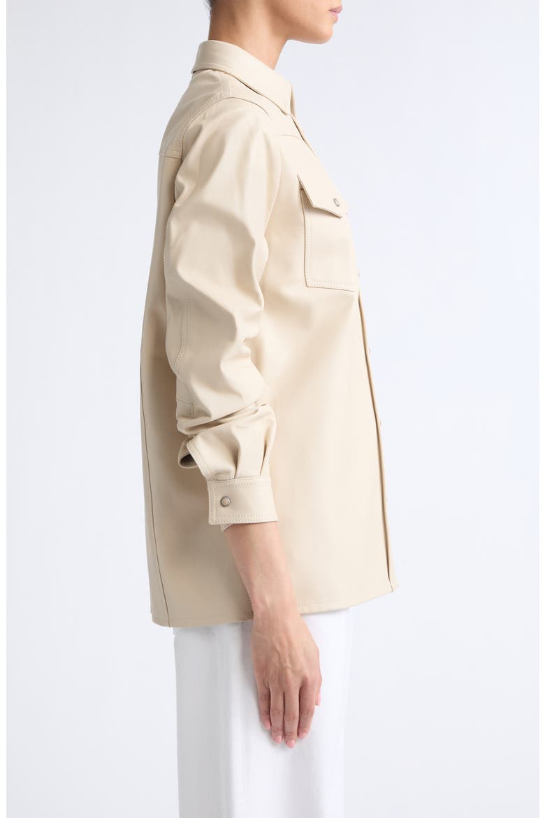 Lambskin Leather Snap Front Shirt, Alternate, color, 150 CREAM