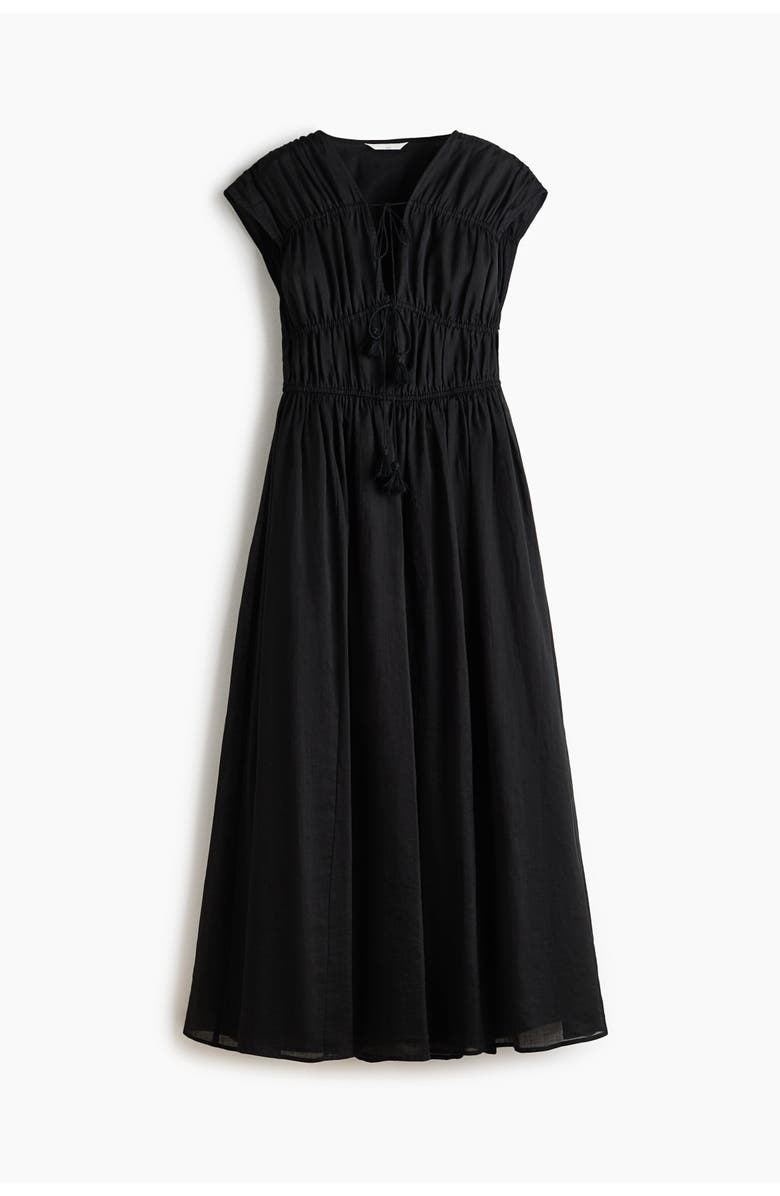 H&M Drawstring-detail Ramie Dress, Main, color, Black
