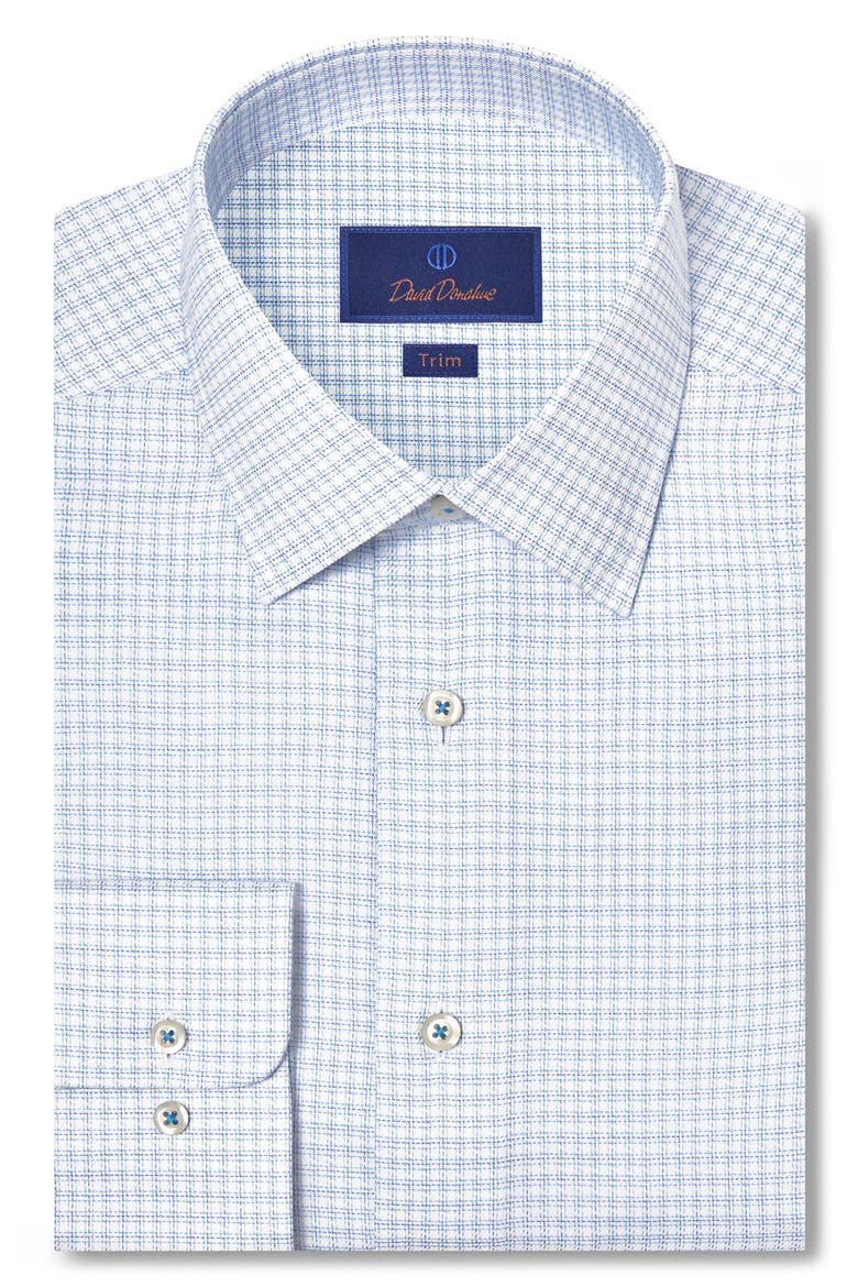 Trim Fit Check Stretch Cotton Twill Dress Shirt, Main, color, WHITE/BLUE
