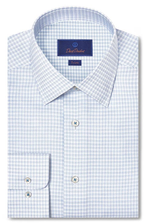 Trim Fit Check Stretch Cotton Twill Dress Shirt