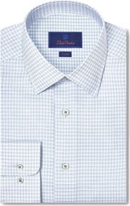 David Donahue Trim Fit Check Stretch Cotton Twill Dress Shirt