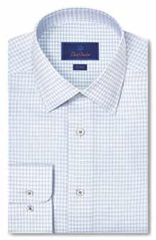 Trim Fit Check Stretch Cotton Twill Dress Shirt
