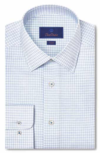 Trim Fit Check Stretch Cotton Twill Dress Shirt