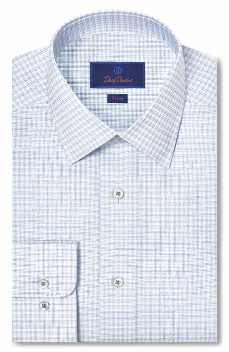 Trim Fit Check Stretch Cotton Twill Dress Shirt