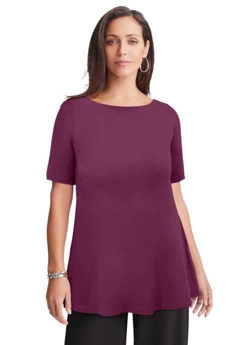 Stretch Knit Boatneck Swing Tunic (Plus Available)
