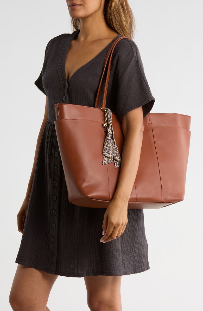 Madden Girl Oversize Tote with Laptop Sleeve, Alternate, color, Cognac