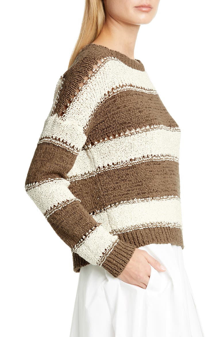 Pointelle Stripe Sweater, Alternate, color, LIGHT/ PASTEL BROWN