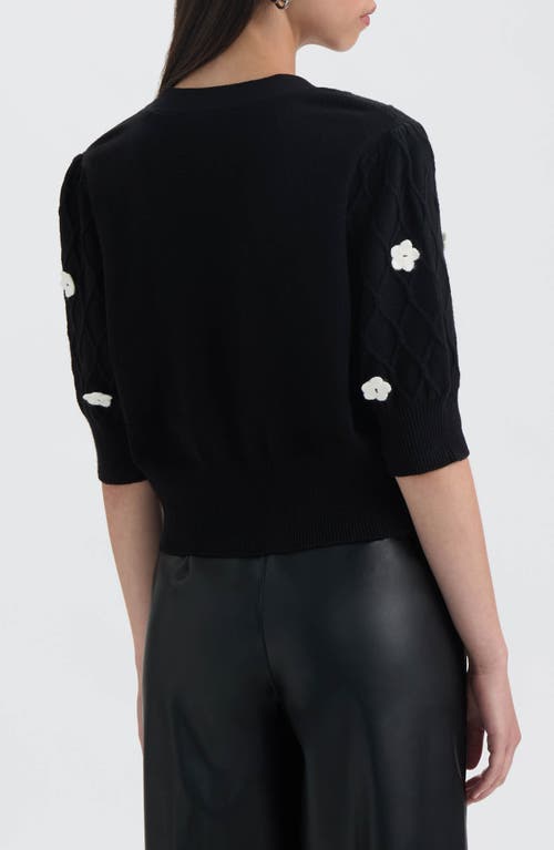 Nvlt Flower Cable Stitch Short Sleeve Cardigan In Black