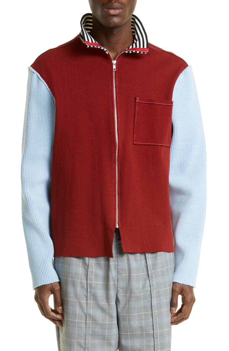 Camiel Fortgens Zip-Up Mixed Knit Sweater, Main, color, 