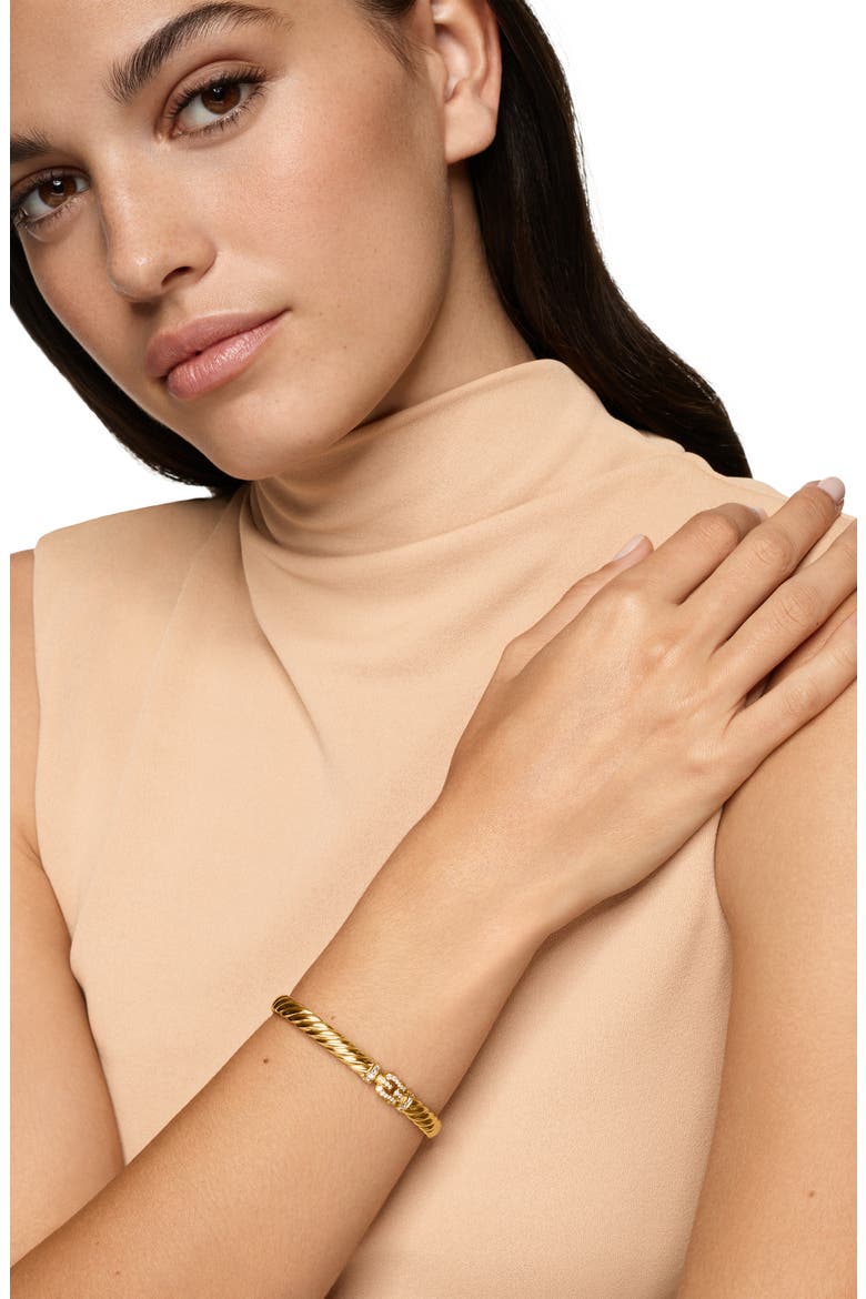 Sculpted Cable Buckle Bracelet in 18K Yellow Gold with Diamonds, 6mm, Alternate, color, DIAMOND