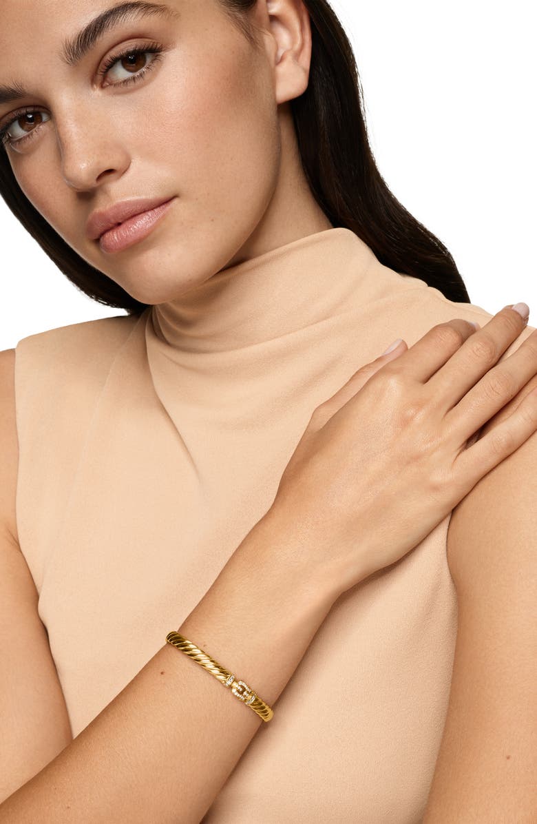 David Yurman Sculpted Cable Buckle Bracelet in 18K Yellow Gold with Diamonds, 6mm, Alternate, color, Diamond
