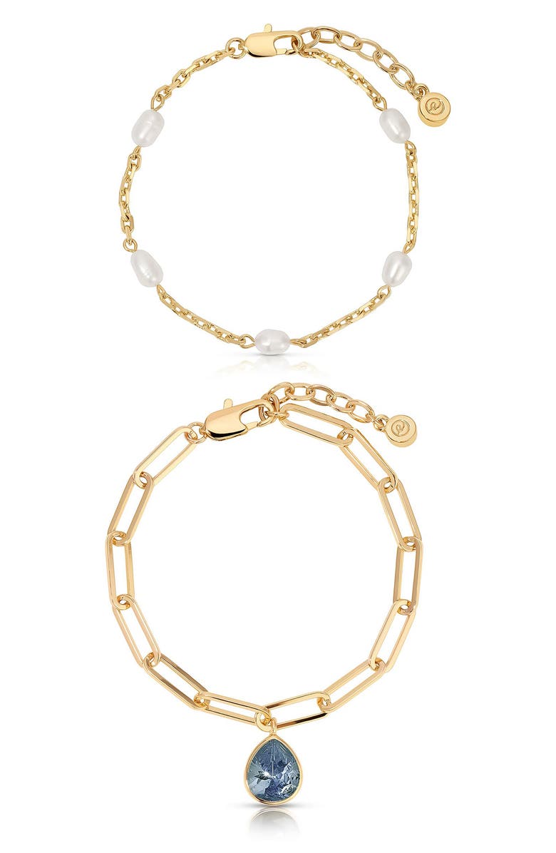 Ettika Set of Two Radiant Link Bracelets, Main, color, Blue/ Gold