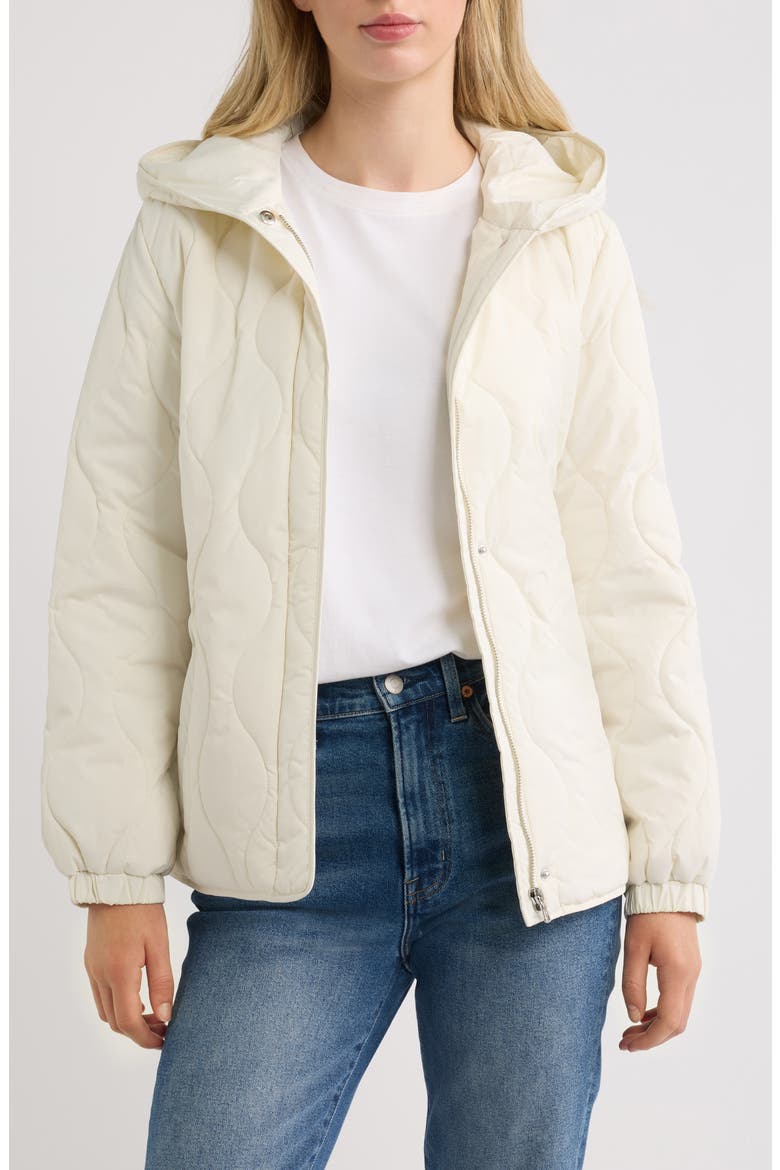 Belted Hooded Soft Puffer Coat, Alternate, color, CREAM