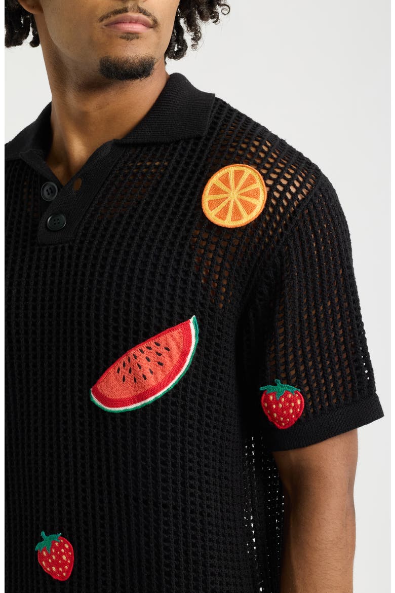 Freshly Picked Open Knit Polo, Alternate, color, BLACK