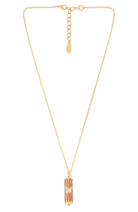 Butterfly Cylinder Pendant Necklace