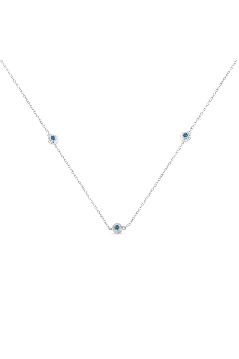 Silver Treated Blue Color Diamond Station Necklace, Alternate, color, White