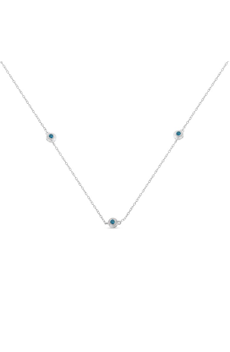 Haus of Brilliance Silver Treated Blue Color Diamond Station Necklace, Alternate, color, White