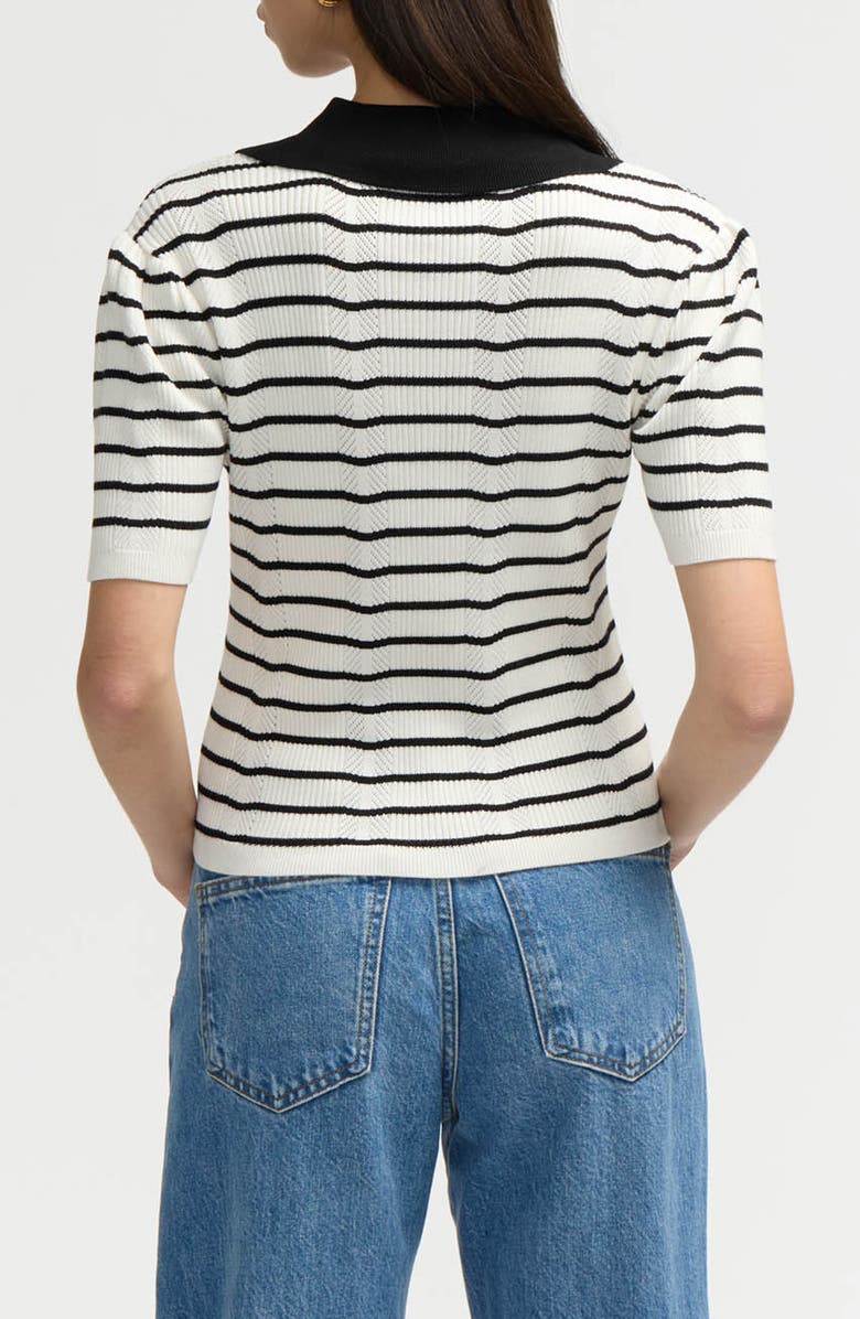 NVLT Stripe Short Sleeve Cotton Blend Sweater, Alternate, color, Marshmallow/ Black Stripe