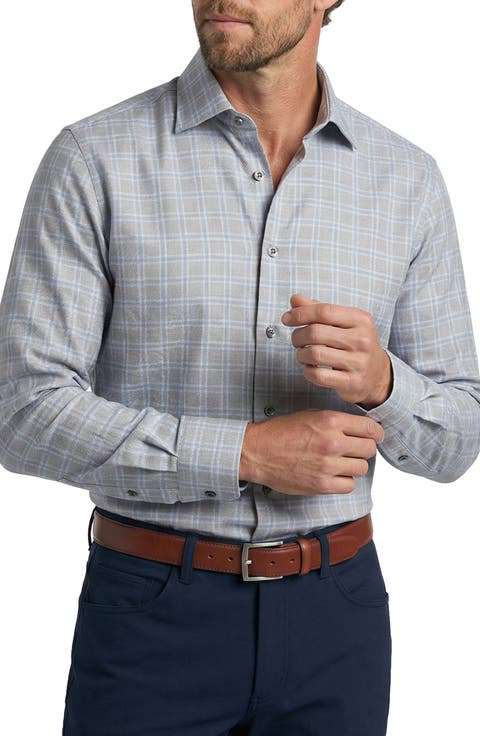 Windowpane Plaid Cotton Twill Shirt