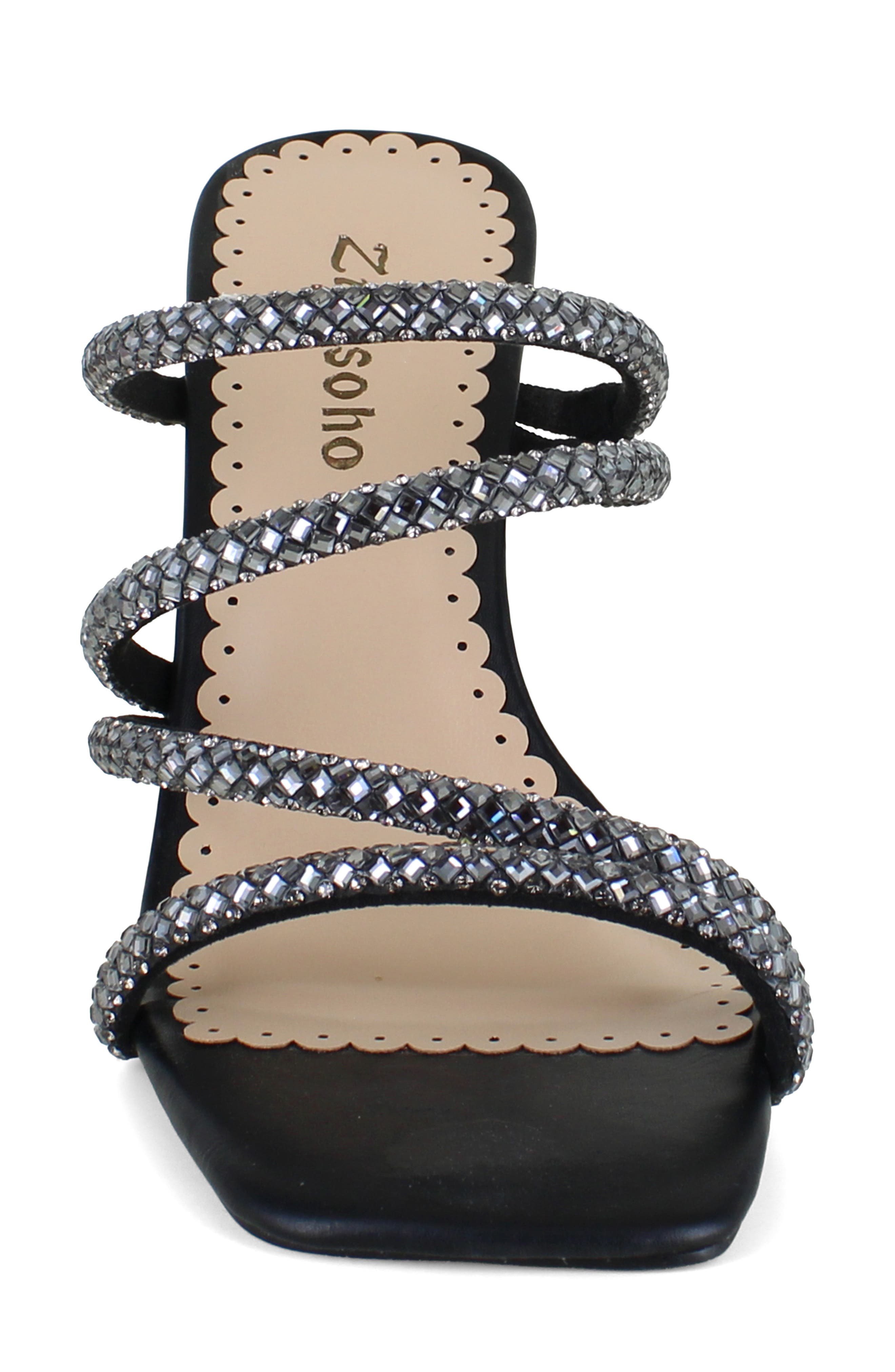 ZIGISOHO Rhinestone Strap Stiletto Sandal, Alternate, color, Black Suedette