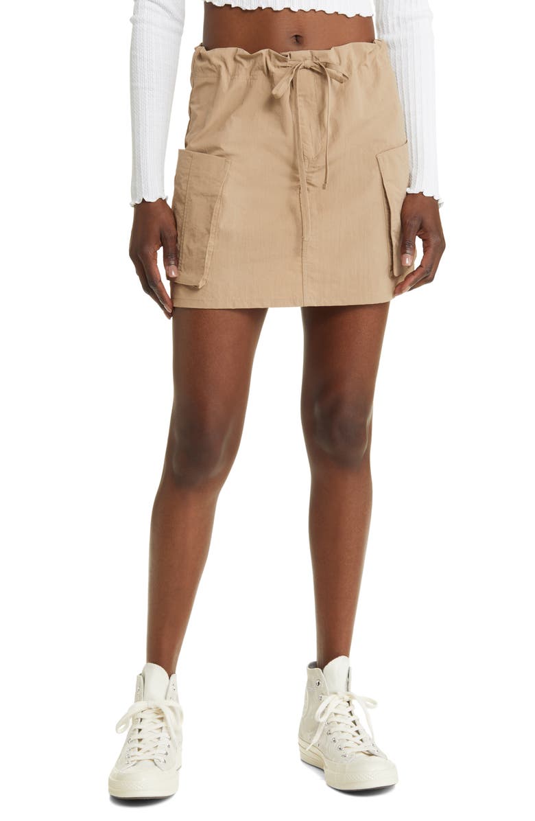 BP. Parachute Drawstring Skirt, Main, color, Tan Dune