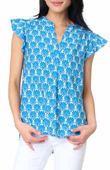 Notch Neck Flutter Sleeve High-Low Top