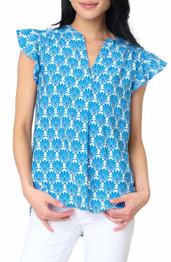 Notch Neck Flutter Sleeve High-Low Top