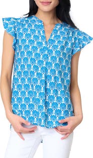 GIBSONLOOK Notch Neck Flutter Sleeve High-Low Top