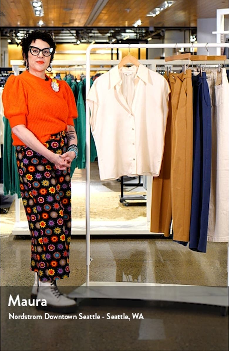 Cap Sleeve Gathered Back Short Sleeve Silk Button-Up Shirt, sales video thumbnail