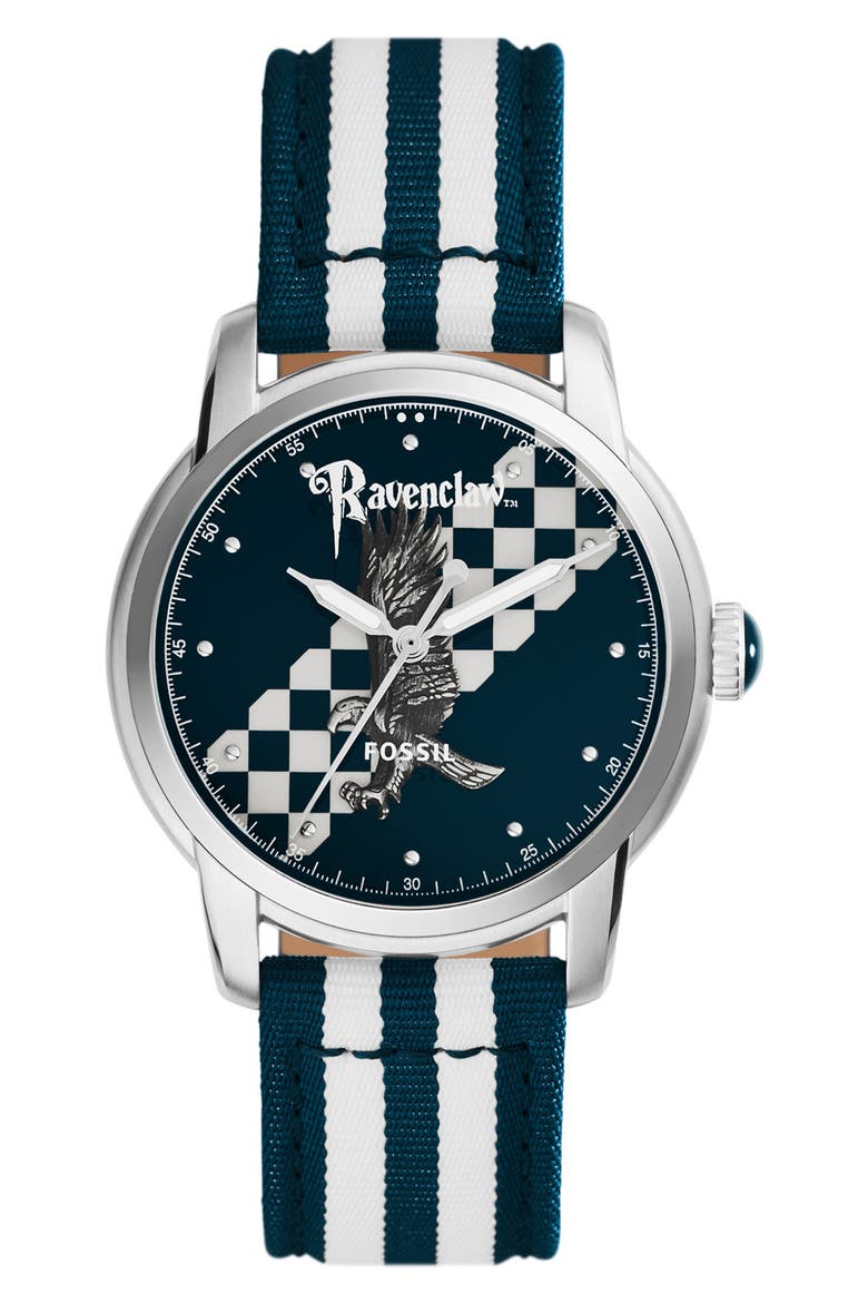 x Harry Potter™ Limited Edition Ravenclaw™ Hogwarts™ House Strap Watch, 40mm, Main, color, SILVER/NAVY/WHITE