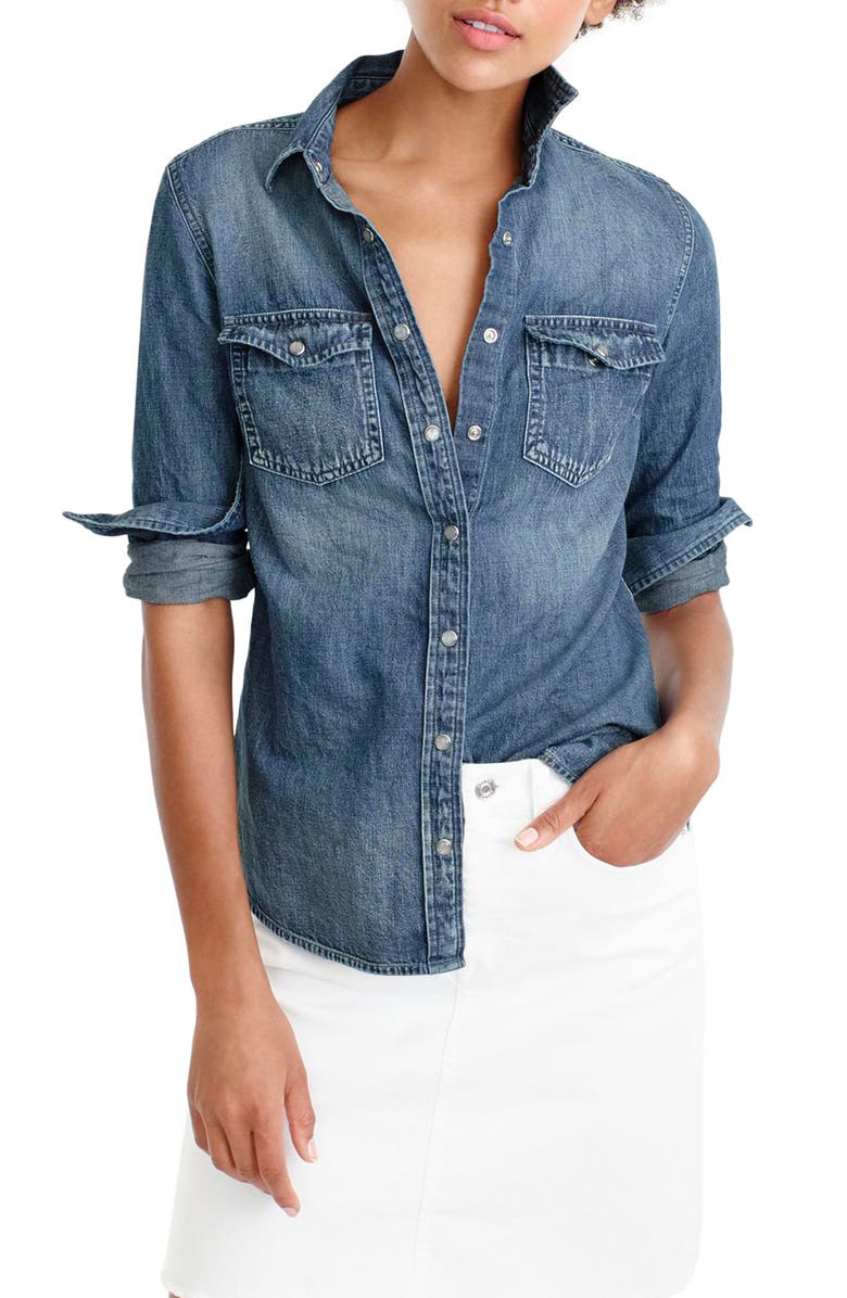 J.Crew Washed Western Chambray Shirt, Main, color, 