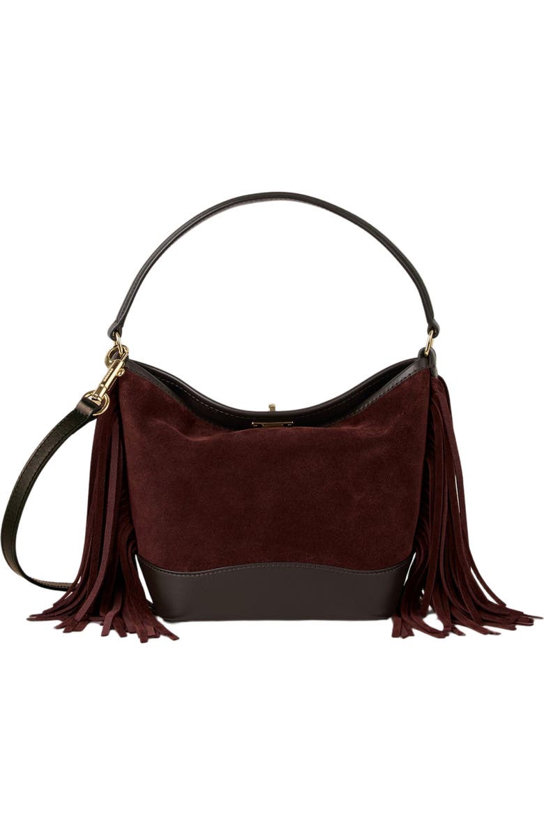 SANDRO TANGOSO fringed suede bag, Alternate, color, Mahogany