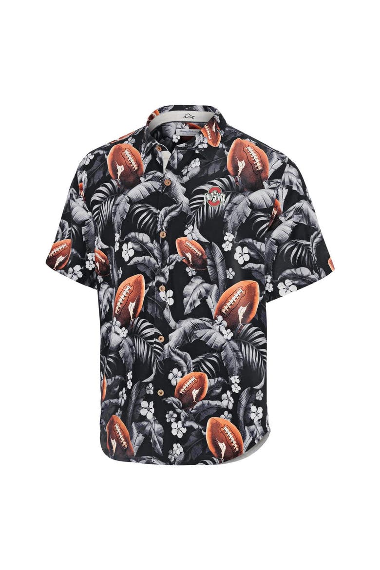 Men's Tommy Bahama Black Ohio State Buckeyes Veracruz Cay First Down Blooms Button-Up Shirt, Alternate, color, Black