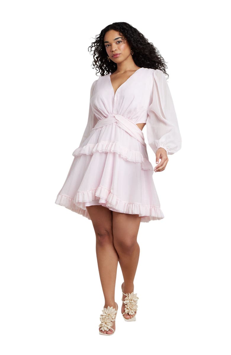ELOQUII Patbo X Eloquii Puff-Sleeve Ruffle Mini Dress, Alternate, color, Cradle Pink