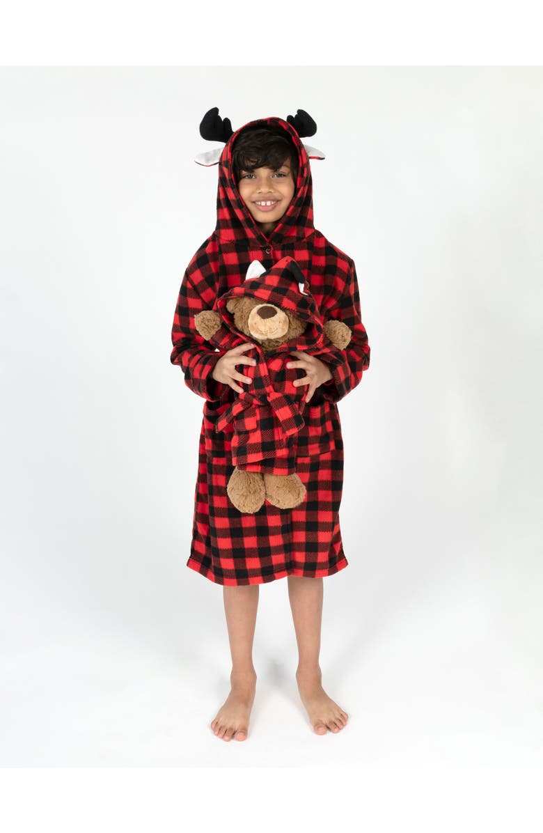 Leveret Girls Fleece Hooded Robe with Matching Doll Robe, Main, color, Moose