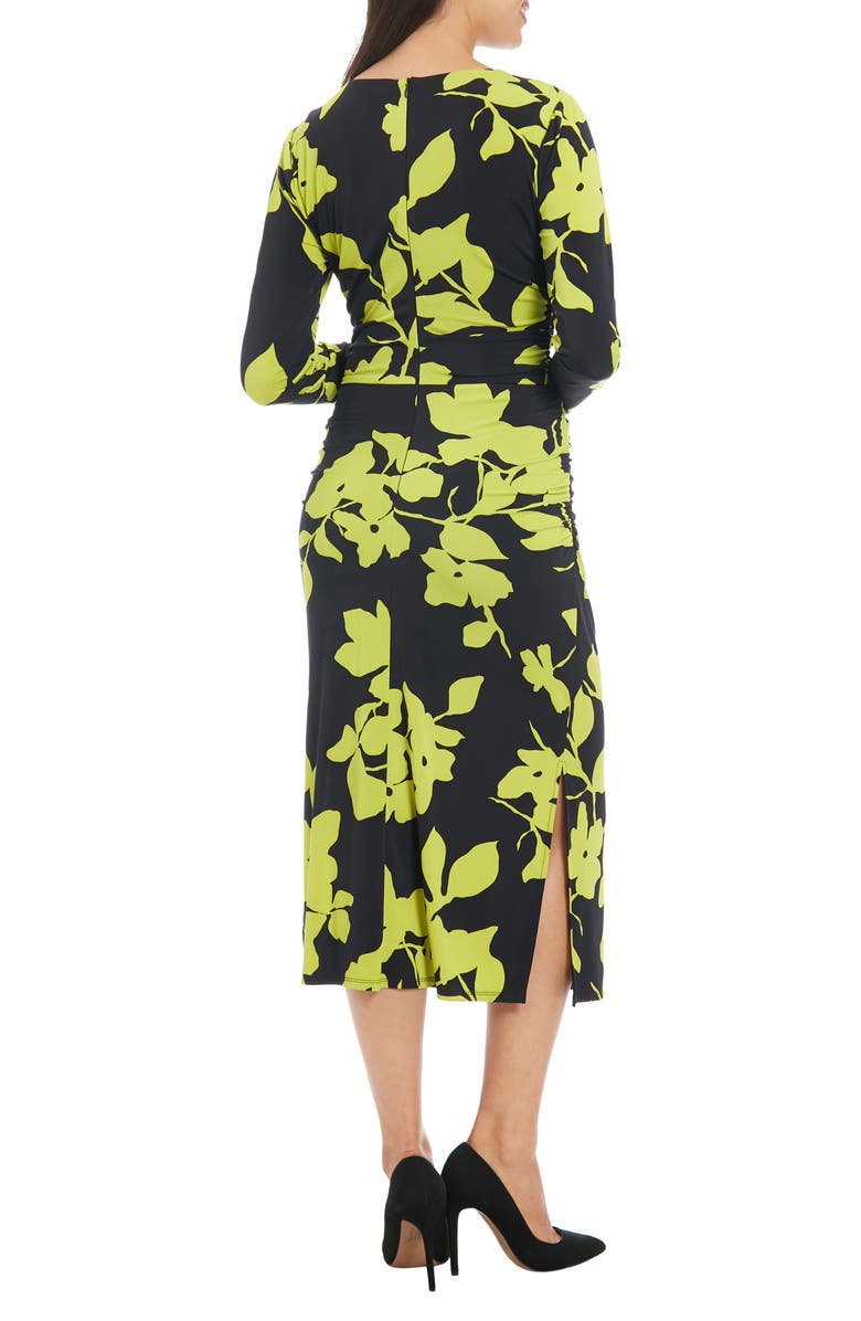 London Times Floral Long Sleeve Side Ruched Jersey Midi Dress, Alternate, color,