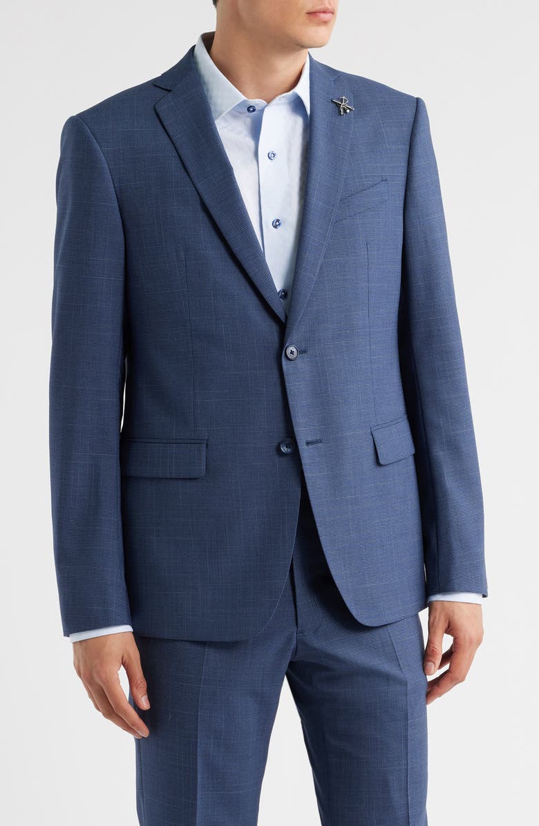 John Varvatos Bleecker Blue Microcheck Wool Blend Suit, Alternate, color, Blue