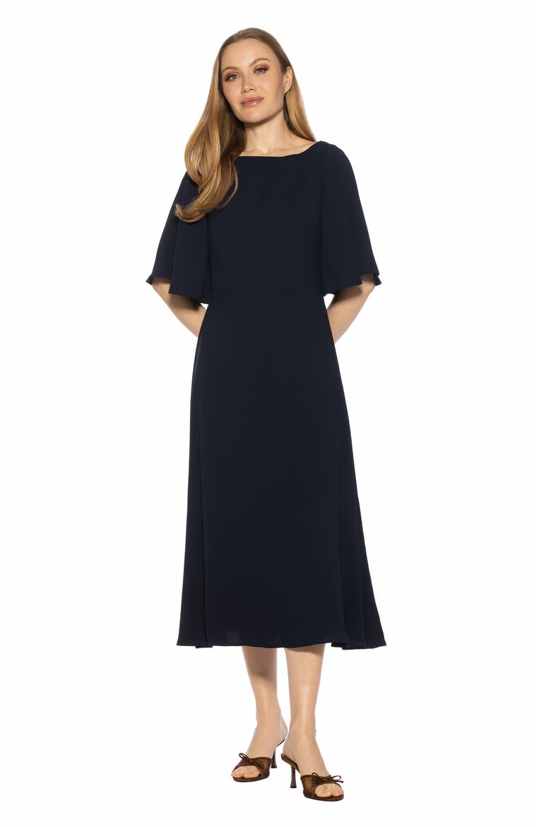 Milos Boatneck Midi Dress, Alternate, color, NAVY