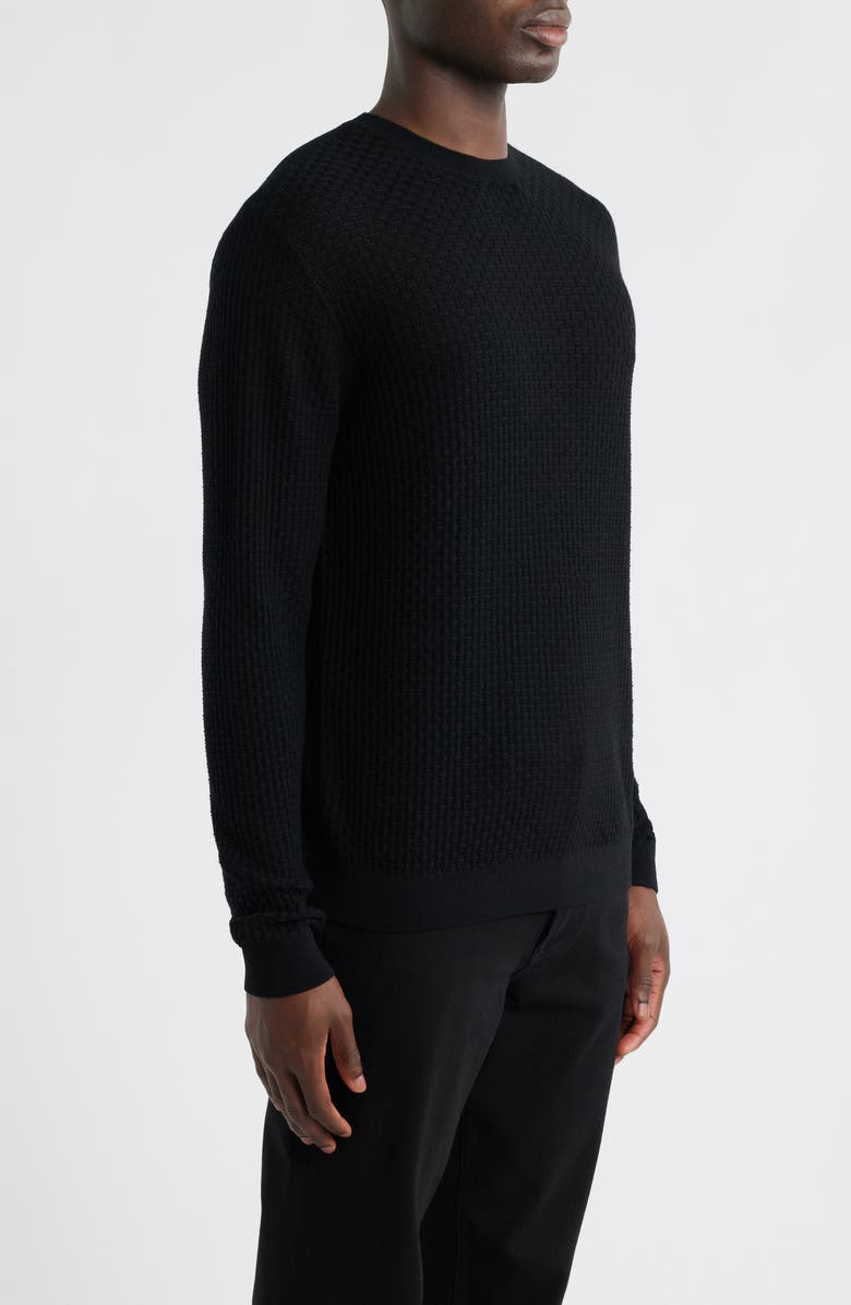 Emporio Armani Textured Virgin Wool Crewneck Sweater, Alternate, color, Black