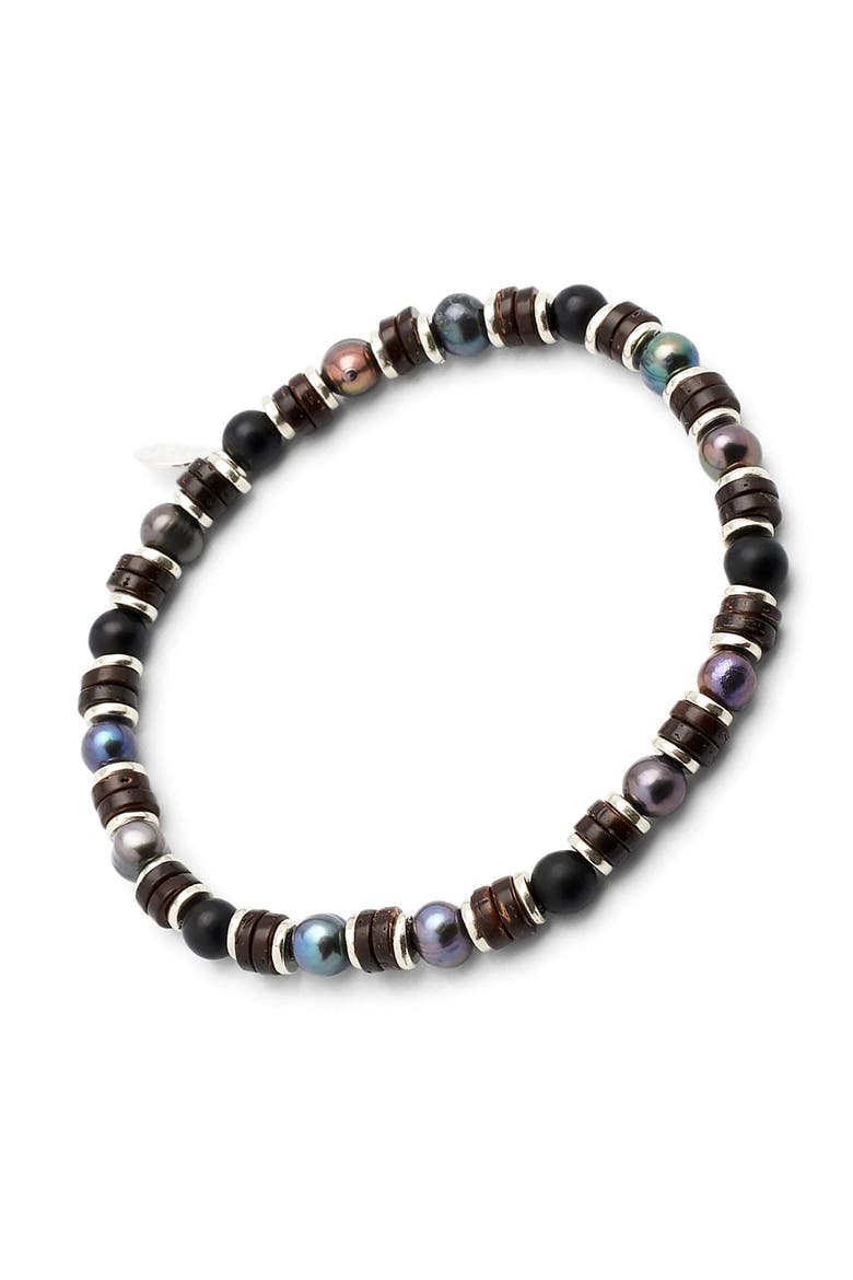 Freshwater Pearl And Black Agate Beaded Bracelet With Silver Spacers, Main, color, GREY PEARL