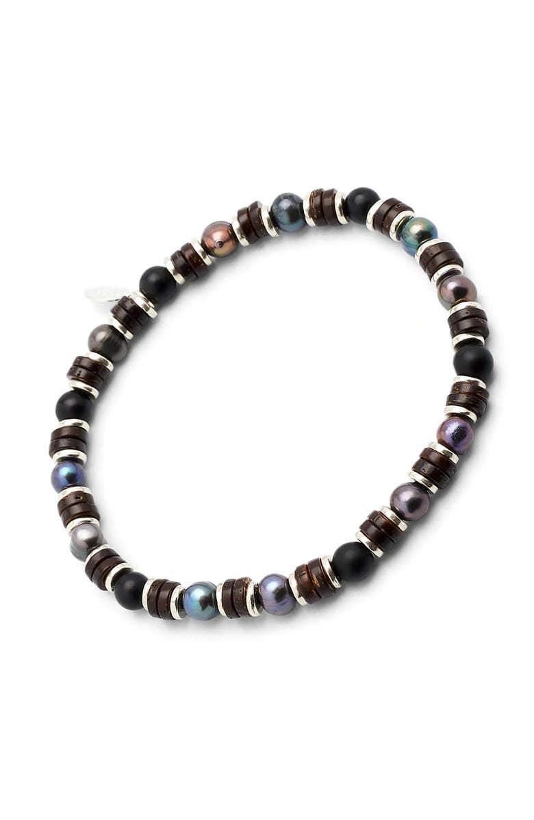 Jan Leslie Freshwater Pearl And Black Agate Beaded Bracelet With Silver Spacers, Main, color, Grey Pearl